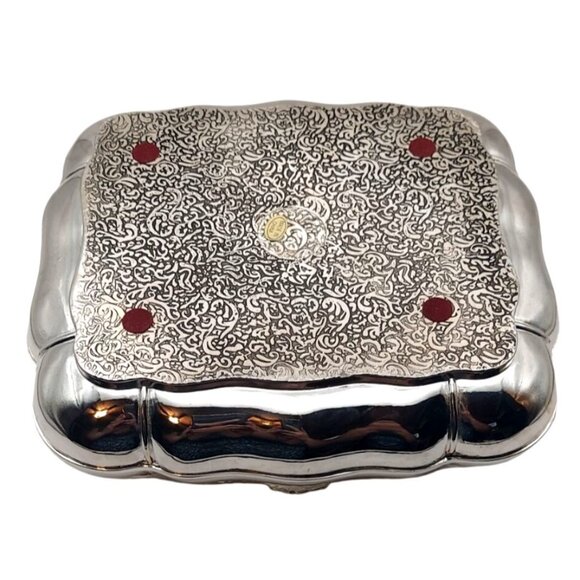 Godinger Silverplated Baroque Jewelry Box W/ Red Velvet Interior Victorian Style - Picture 8 of 9